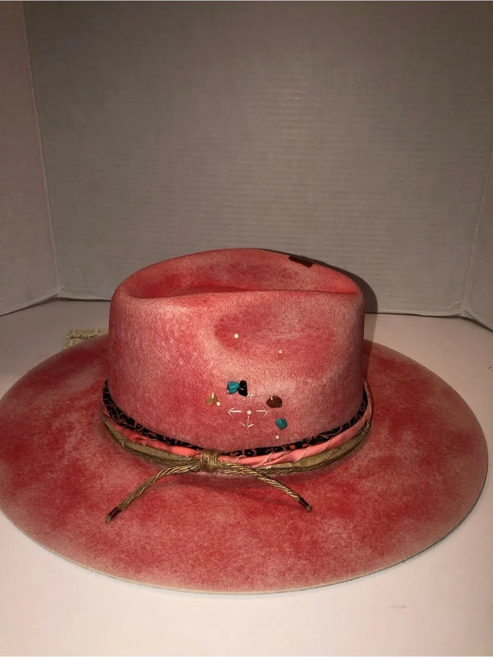 New Free People FP Pink Cami Washed Brim Embossed Jeweled Cowboy Western Hat